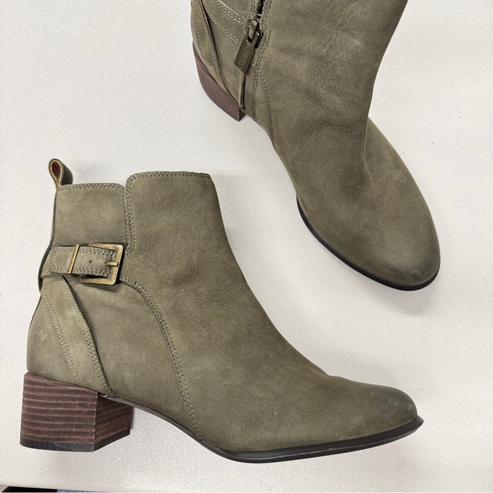 Vionic Green Leather Ankle Boots Womens 9 Classic Sienna Preppy Fall Booties